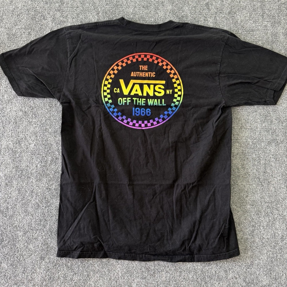 VANS Tshirt Off The Wall Rainbow Logo Skate Skater Shirt Large Black